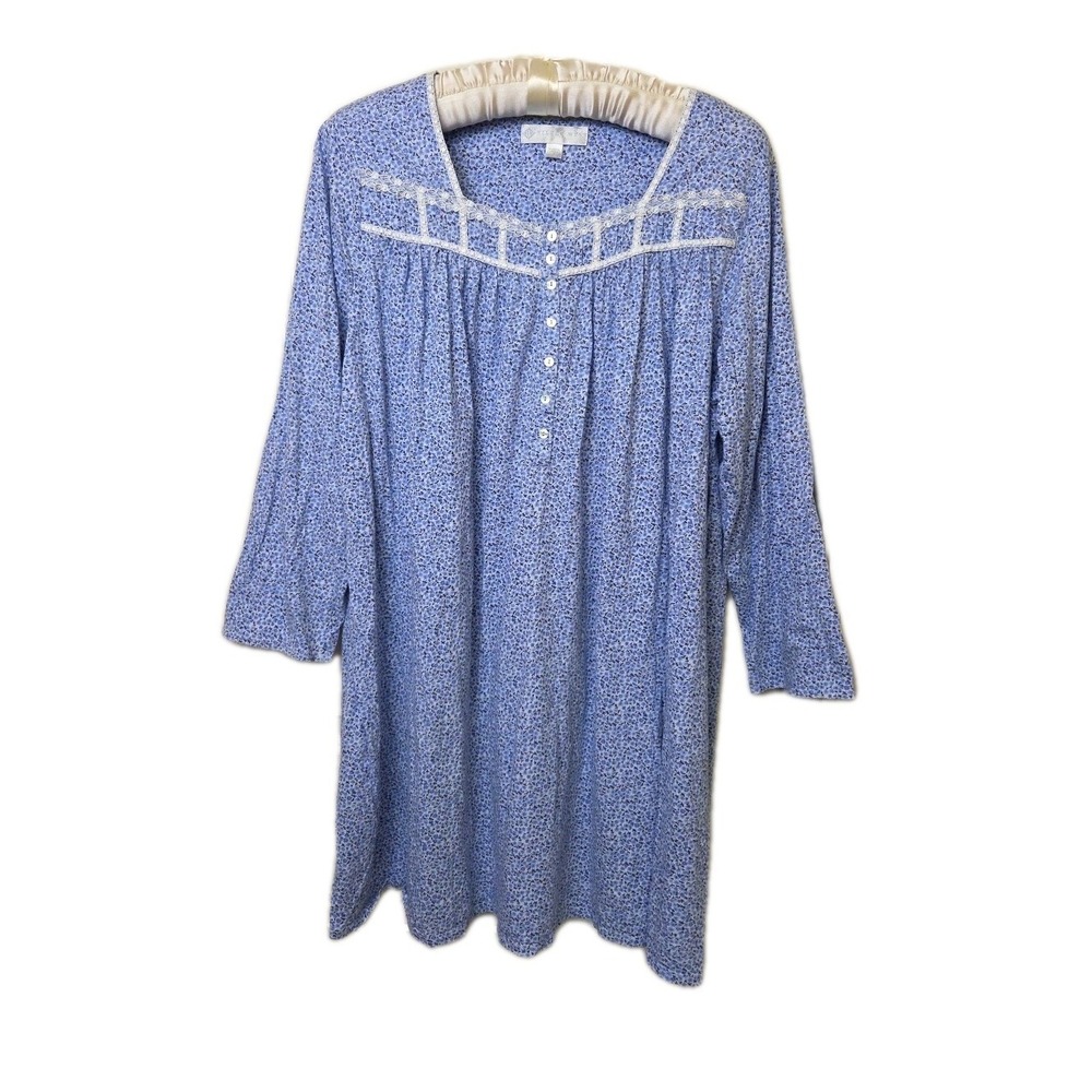 Eileen West Nightgown Blue Floral Prairie Cottage Farmhouse Long Sleeve Size XL